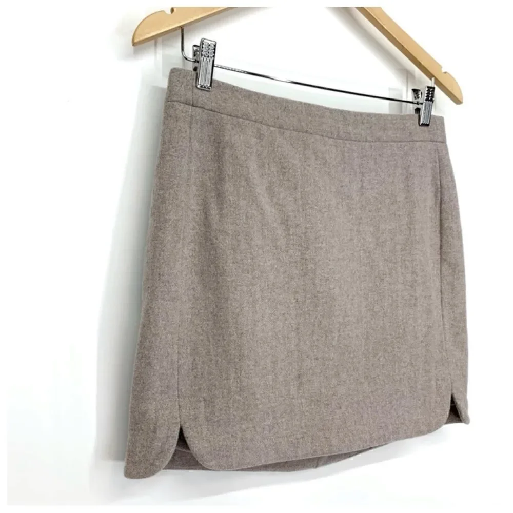 J. Crew Preppy Career Shirttail Wool Blend Mini Skirt In Stone Size 2
